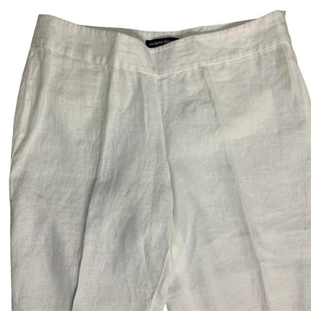 Vintage Margaret Frances Capri Pants 14 White Linen Flat Front Back Pockets Zip - Picture 2 of 5